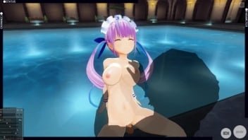 3D變態動畫色情在泳池邊操一個女僕自慰口交，搖擺，陰戶傳播非常好非常性感